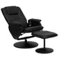 Massaging Black Leather Recliner and Ottoman - Wrapped Base