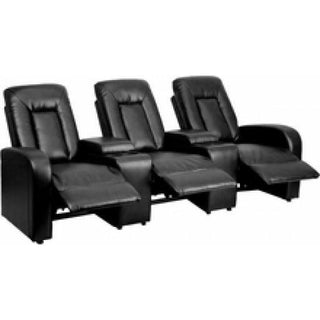 3-Seat Black Leather Reclining Theater Seating