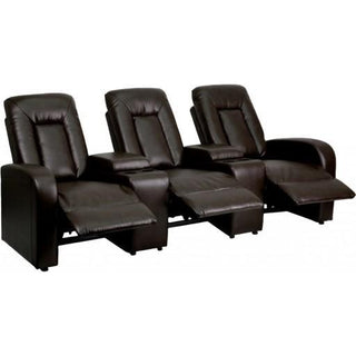 3-Seat Brown Leather Reclining Theater Seating