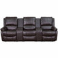 Brown Leather Pillowtop 3-Seat Home Theater Recliner with Cup Holders